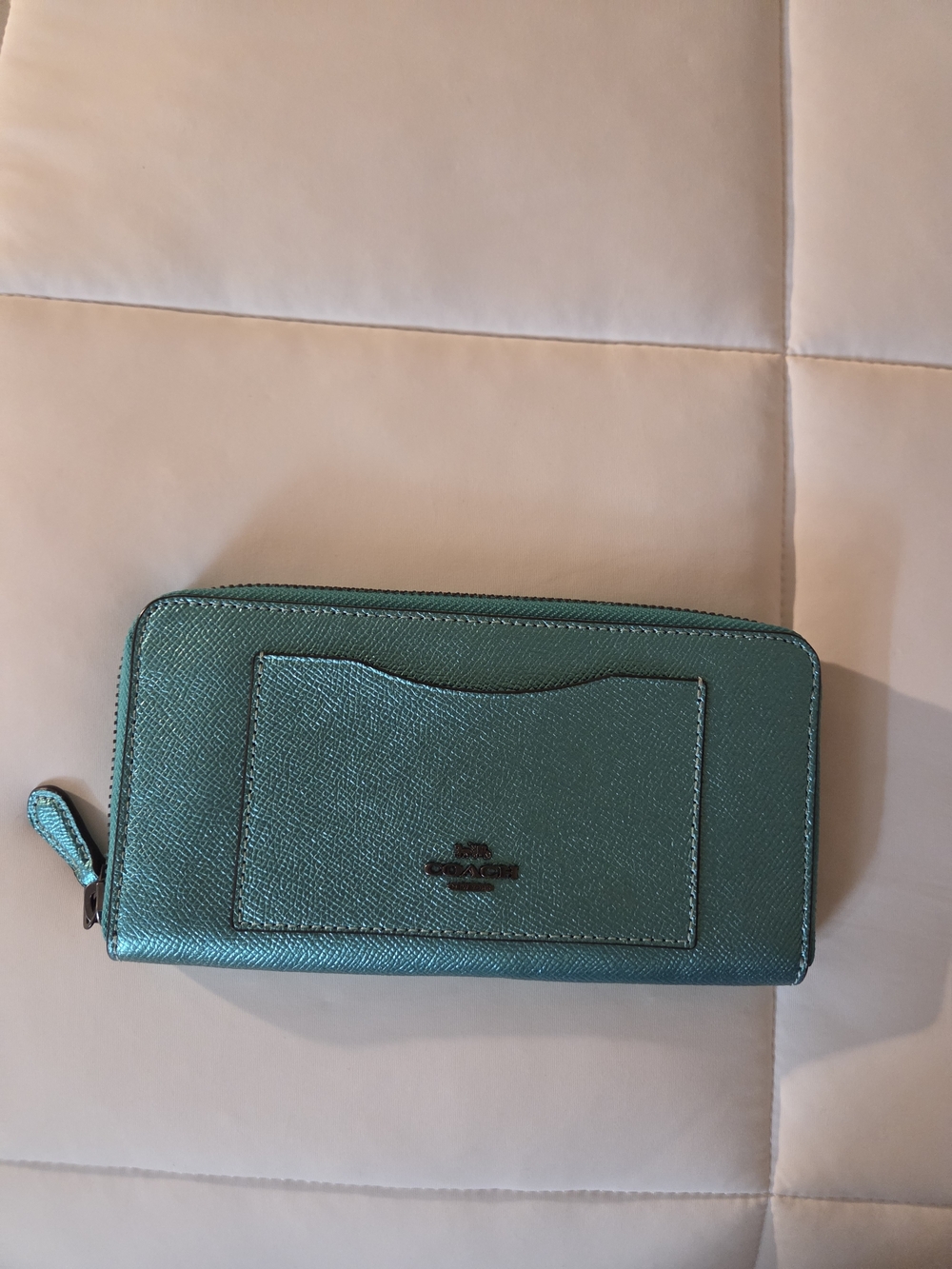 Coach Metallic Teal Zip Wallet